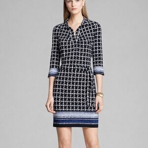 Laundry by Shelli Segal Black & White Print Shirt Dress Size 2